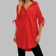 thumbnail image 2 of ZHENHONG T Shirts for Women,Plain Half Rolled Sleeve Chiffon Shirts V Neck Drop Shoulder Loose Tops,Red Women Blouses, 2 of 7