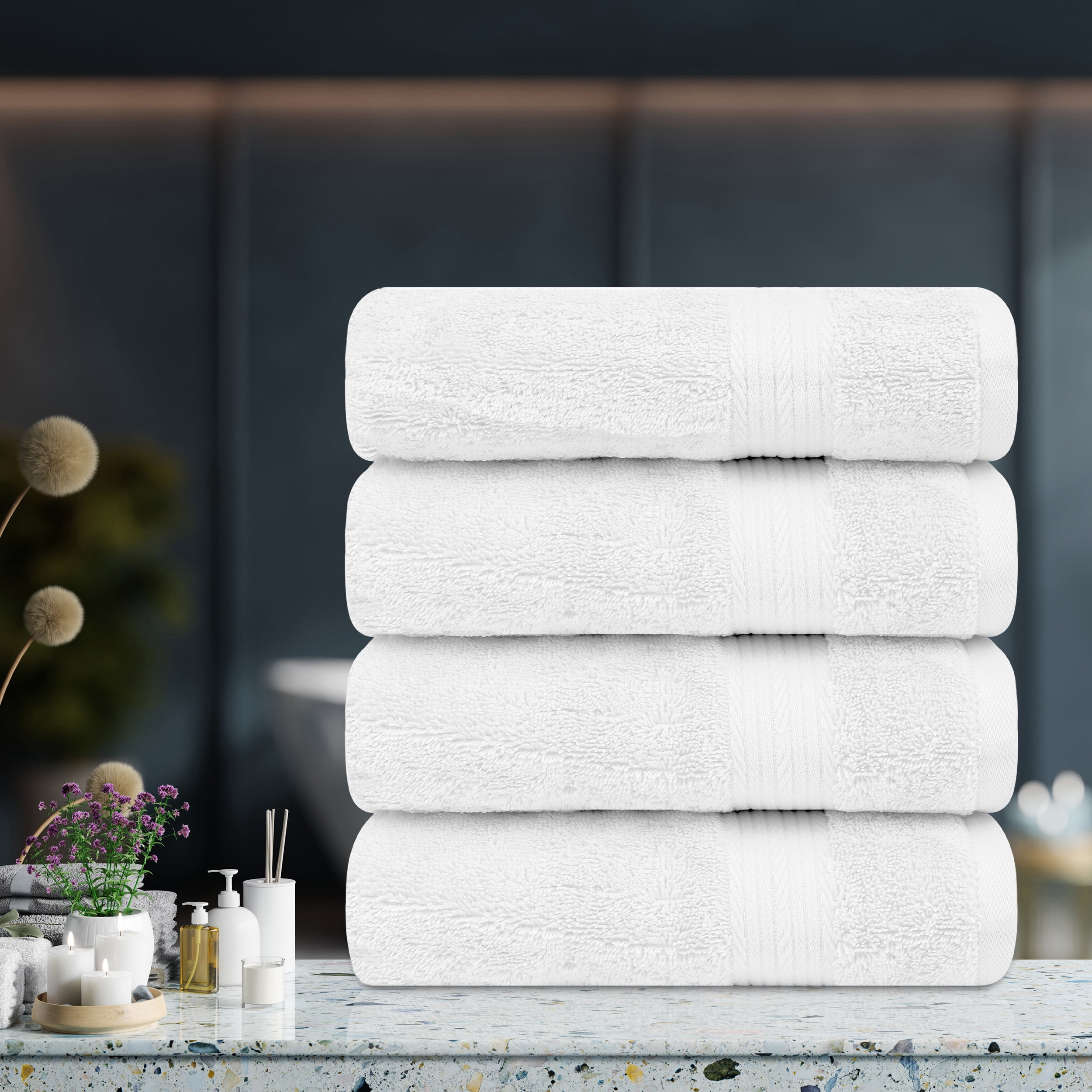 Ample Decor Bath Towel for Bathroom 30X54 inch 100% Cotton - 4pcs White