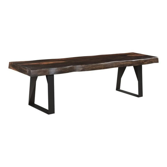 Pemberly Row 68" Live Edge Solid Wood Dining Bench in Dark Brown