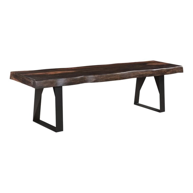 Pemberly Row 68" Live Edge Solid Wood Dining Bench in Dark Brown