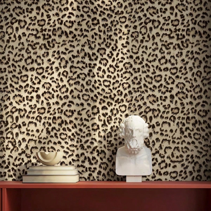 SimonSiff Leopard Print Peel and Stick Wallpaper 17.3x400 Black/Brown Removable Wallpaper Renter Friendly Waterproof Contact Paper for Bedroom Bathroom Living Room Cabinet