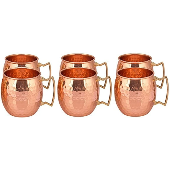 Rastogi Handicrafts Copper Mugs Hammered Finish, Extra Shine. Product Solid Copper Moscow Mule MUGS (Set of 6)