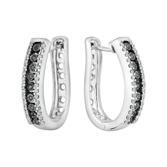 1/5 Carat (Ctw) Black and White Diamond Hoop Earrings Sterling Silver for Women
