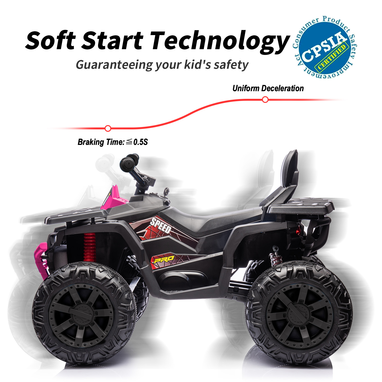 Hikiddo 24V Ride on Toys, Kids ATV 4-Wheeler for Big Kids with 2 Seater, 400W Motor, Bluetooth - Pink