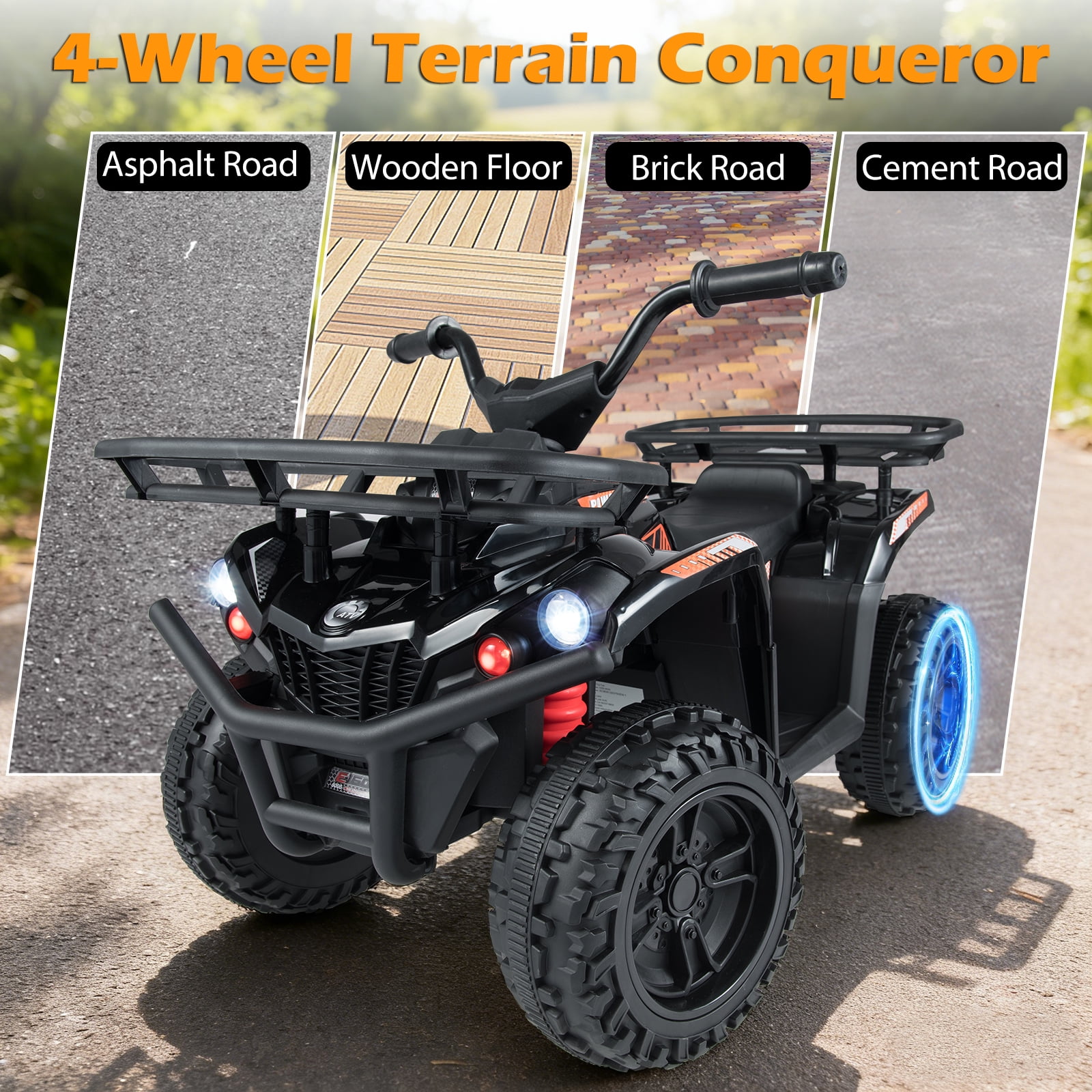 Costway Electric ATV for Kids, 24V Ride on Toy with Dual Motors & Basket, Dirt Quad Vehicle Black