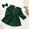 thumbnail image 4 of Robe Bébé Fille Automne Printemps en Velours Côtelé Taille Haute Boutons Volants Robe Princesse avec Bandeau, 4 of 7