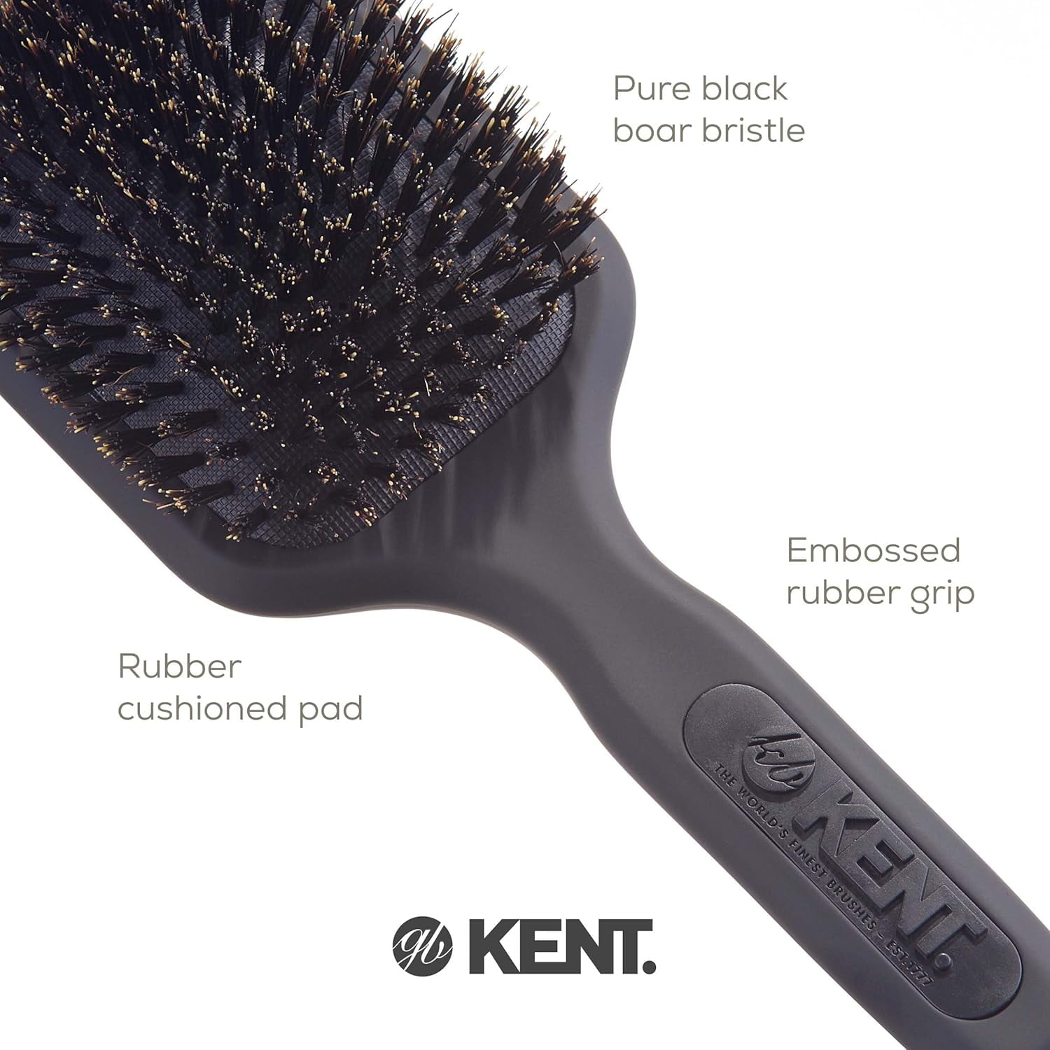 Kent AH13G Airhedz Pro Pure Bristle Paddle Brush (Medium, Grey)