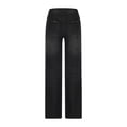 thumbnail image 3 of Wyobmus Women Plus Size Ribbed Jeans High Waisted Wide Leg Jeans Strechy Casual Loose Pull-On Denim Pants with Pockets Fashion Trendy Trousers F-Black, 3 of 4