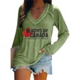 thumbnail image 1 of MHFRRA Camiseta de Manga Larga con Cuello En V y Estampado de La Bandera de Canadá para Mujer Verde, 1 of 3