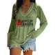 thumbnail image 1 of MHFRRA Camiseta de Manga Larga con Cuello En V y Estampado de La Bandera de Canadá para Mujer Verde, 1 of 3