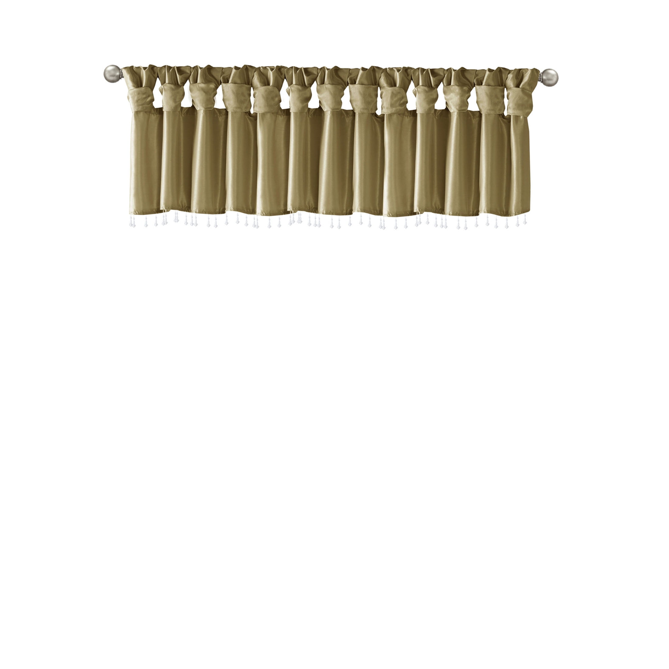 JERFIT Bronze Faux Silk Window Valance with Beaded Trim, 50x26 Inch Lightweight Valance Curtain for Living Room Bedroom