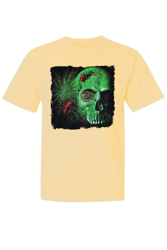 ,Creepy Bug Insect Skeleton Skull Face, Streetwear, Garment-Dyed Washed Look Short Sleeve T-Shirt, Banana, 2XL