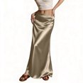 thumbnail image 2 of Women's Satin Fishtail Skirt, Solid Color High Waist Bodycon Midi Skirt, Elegant Slit Party Skirt for Wedding Guest, Evening and Club,Khaki,L, 2 of 6