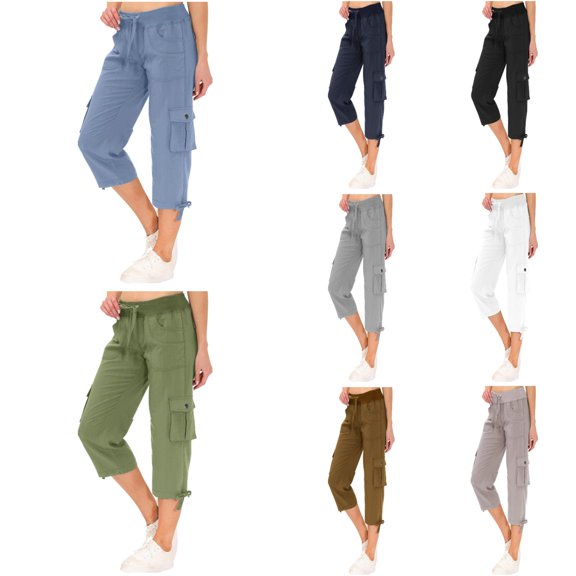 Shadoumai Women Capris with Pockets Loose Fit Casual Capri Pant Shorts Dressy Lightweight Ladies Baggy Cargo Pants for Hiking