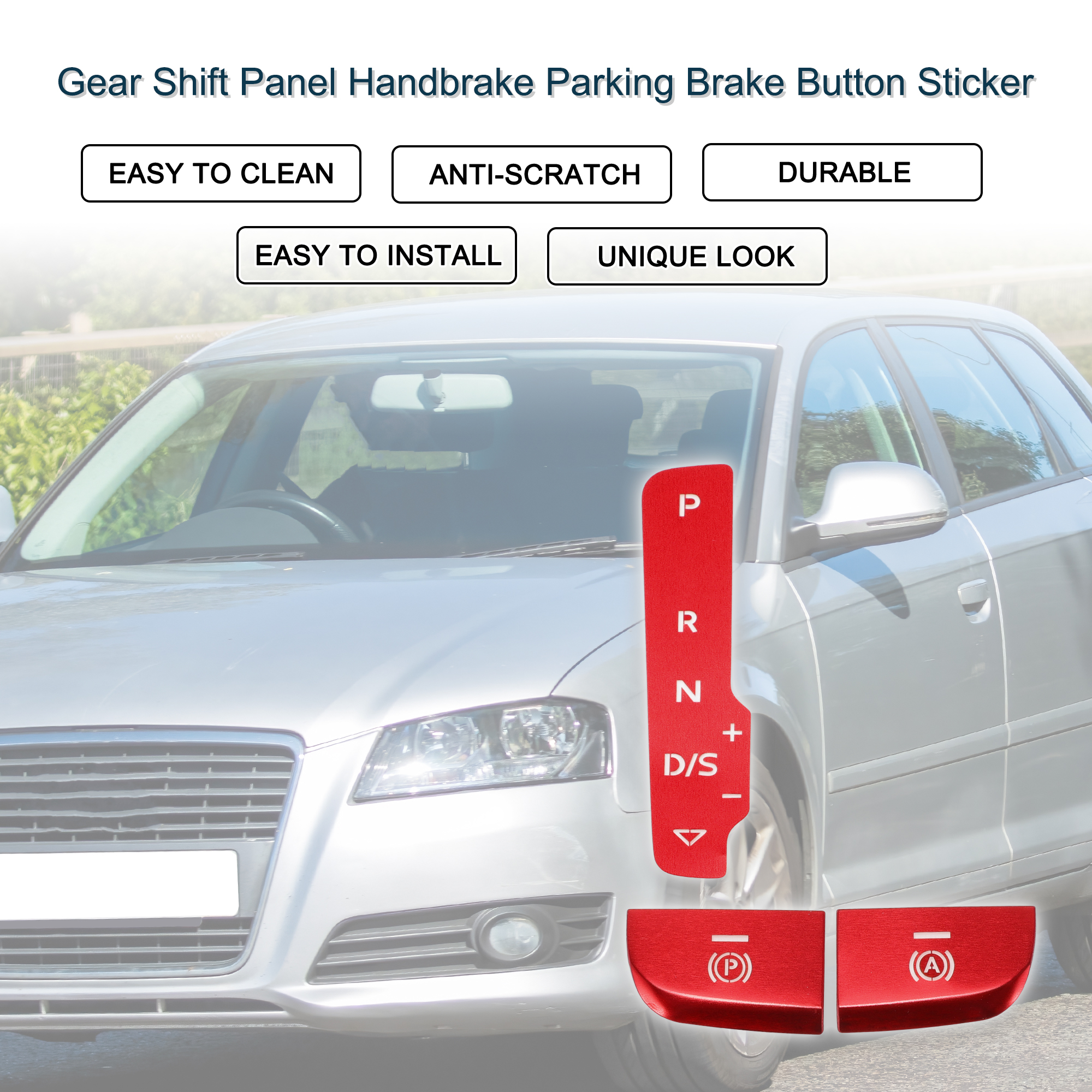 Unique Bargains Gear Shift Panel Handbrake Button Sticker for Audi A3 S3 2014-2020 Red