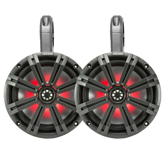 Kicker PowerSports Black Weatherproof Tower Enclosures 8" Charcoal Marine LED OEM Speakers