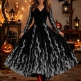 thumbnail image 2 of Xijirk Women's Halloween V Neck Long Sleeve Maxi Dress Flame Print Gown for Halloween Masquerade Party,L, 2 of 4