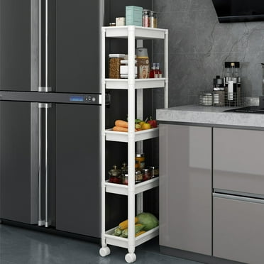 Untyo 5-Tier Slim Bathroom Storage Cart with Rolling Wheels,Kitchen Rolling Utility Cart for Narrow Space, White
