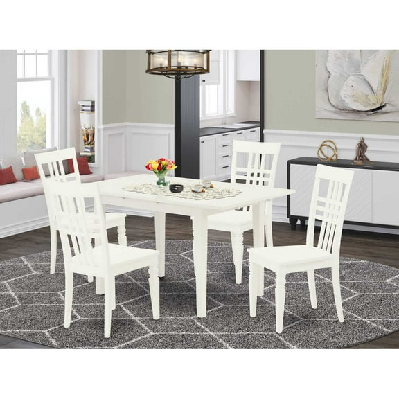 East West Furniture Dining Table- Dining Chairs, NOLG5-LWH-W