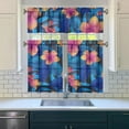thumbnail image 3 of Kitchen Curtains 36 Inch Short - 3 Panel Set, Rod Pocket Window Curtain with Tropical Leaf Botanical Print, 100% Polyester for Farmhouse, Cafe, Kitchen, Bedroom, Easy Wash, 3 of 6