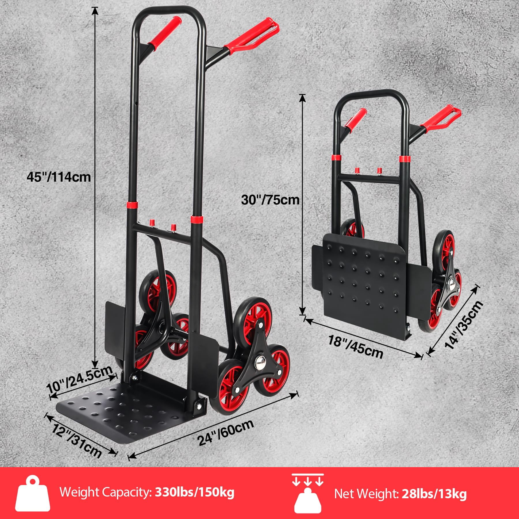 RedSwing Stair Climbing Hand Truck - 330lb Heavy Duty 6-Wheel Dolly Cart, Adjustable Telescoping Handle, Thickened Stair Climber Dolly for Moving Furniture, Appliances, Boxes, Home & Warehouse Use