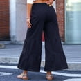 thumbnail image 4 of XFLWAM Women's Boho Elastic High Waisted Ruffle Hem Wide Leg Palazzo Pants Baggy Drawstring Trousers Navy Blue M, 4 of 8