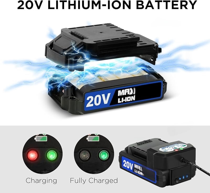 20V MAX Lithium lon Cordless Drill Set, Power Drill Kit with Battery and Charger, 3/8-Inch Keyless Chuck, Variable Speed, 16 Position and 22pcs Drill Bits (blue)