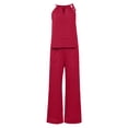 thumbnail image 6 of GILIGEGE Linen Sets for Women 2 Piece Summer Sleeveless Short Sleeve Top and Trousers Outfit Set Fashionable Plain Leisure Suit Loungewear with Pockets Wide Leg Pants Tracksuit Lounge Matching Sets, 6 of 9