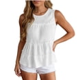 thumbnail image 4 of Ecqkame Tank Tops for Women Solid Color Round Neck Tiered Ruffle Sleeveless Shirts Summer Lightweight Daily Versatile Blouses White S, 4 of 9