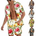 thumbnail image 3 of Button Down Shirt Mens Beach Short Sleeve Casual T Shirts Two Piece Hawaiian Set, 3 of 3
