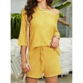 thumbnail image 2 of 2 PCS Off Shoulder Women's Outfits Sweater Sets Knit Top Shorts Matching Suits Cute Pajama Lounge Set, 2 of 7