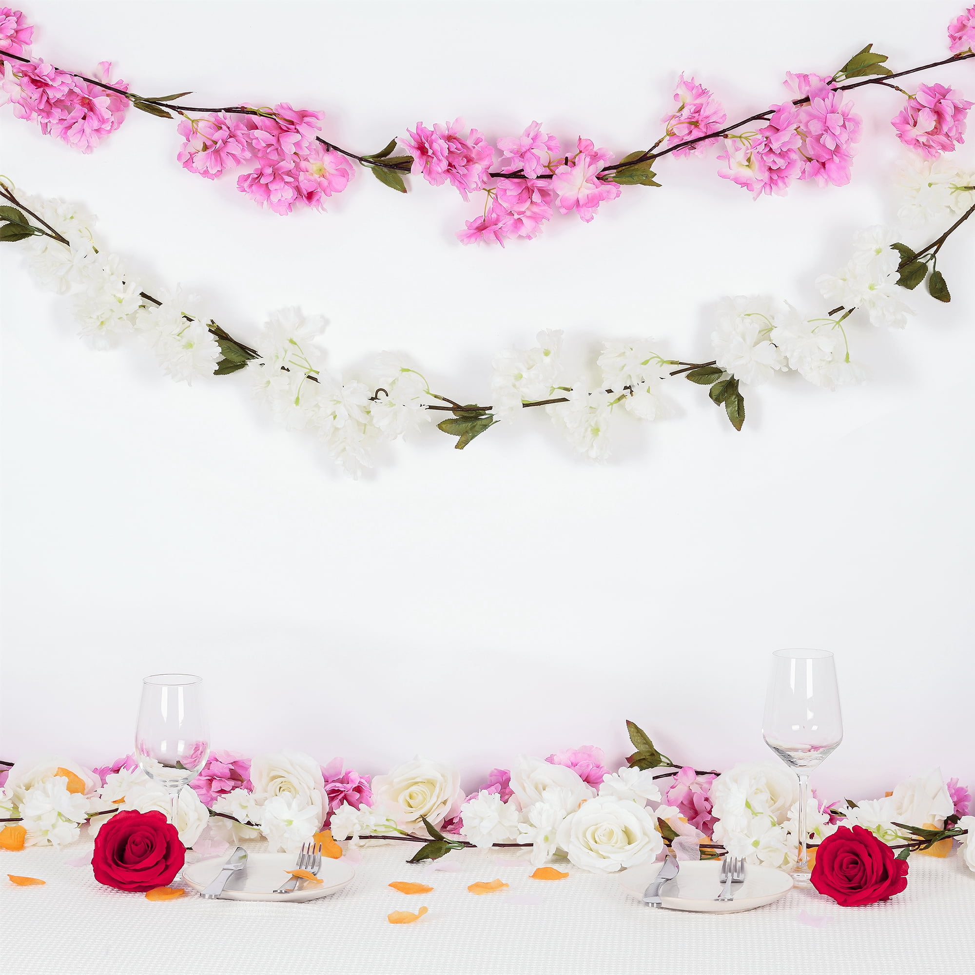Unique Bargains 2pcs Home Artificial Cherry-Blossom Flower Vines Faux Vines Flowers Pink