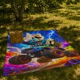 thumbnail image 7 of Energetic Monster Truck Adventure Scene Blue Fur Monster, Playful Fantasy Scene, Warm Flannel Blanket for Home Library and Reading Nook, Celestial Art Lovers Housewarming Gift, Fantasy Home Decor, 7 of 7