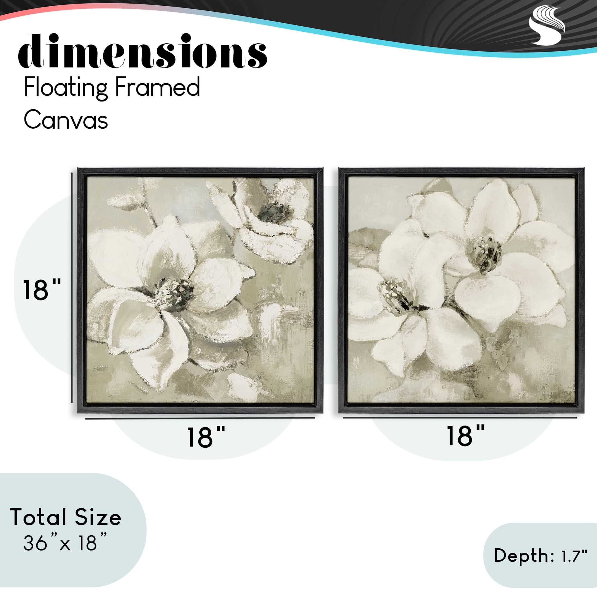 Stupell Industries Beige Magnolias after Rain 2 Piece Black Framed Floater Canvas Set, design by Lanie Loreth