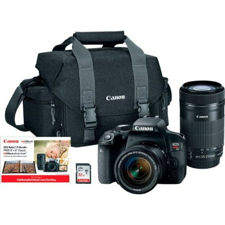 Canon EOS Rebel T7i/800D DSLR Camera with 18:55mm and 55:250mm Lenses : Black