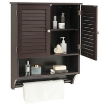 Topbuy Espresso Medium Density Fiberboard Wall Mounted Medicine Cabinet with Open Shelf