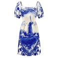 thumbnail image 5 of DUTCH BLUE DELFT : Vintage Windmill on River Print Sleeveless Dress summer dress daily Bride dresses women's summer jumpsuit, 5 of 6