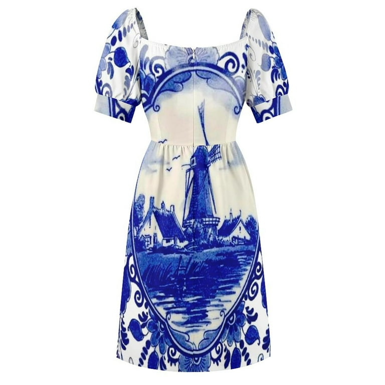 DUTCH BLUE DELFT : Vintage Windmill on River Print Sleeveless Dress summer  dress daily Bride dresses women's summer jumpsuit - Walmart.com