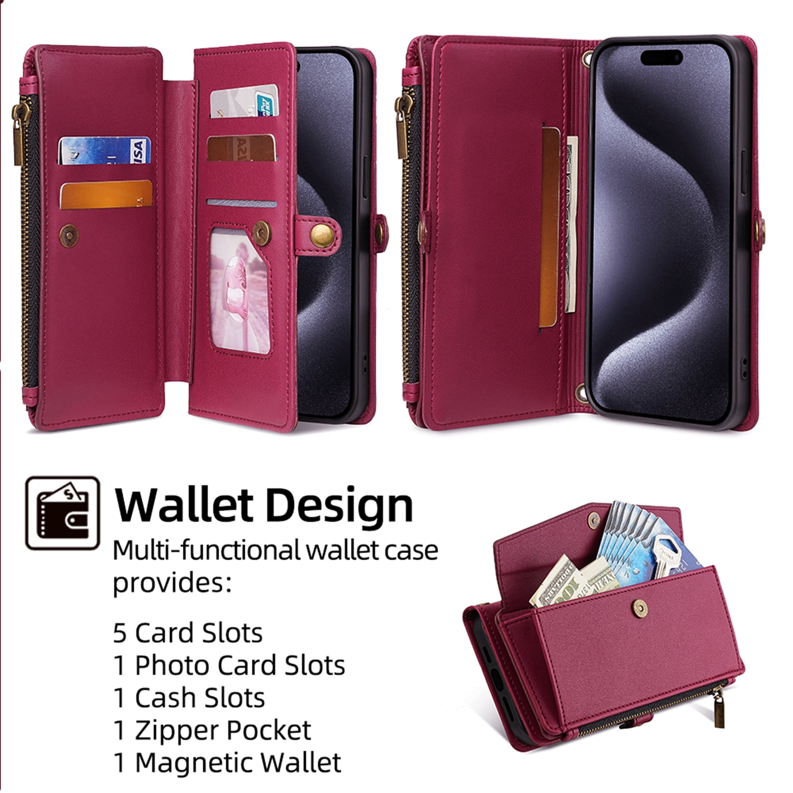 ShieldPlus for Motorola Moto G Stylus 5G Case 2024, Magnetic Flip RFID Blocking PU Leather for Moto G Stylus 5G (2024) Wallet Case for Women Men with Credit Card Holder Zipper Pocket,Red