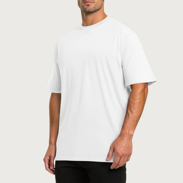 pstuiky camisetas para hombre, Camiseta/camiseta informal de manga corta con cuello redondo y abertura en el dobladillo para hombre, color liso, a la moda camisas casuales para hombre xl