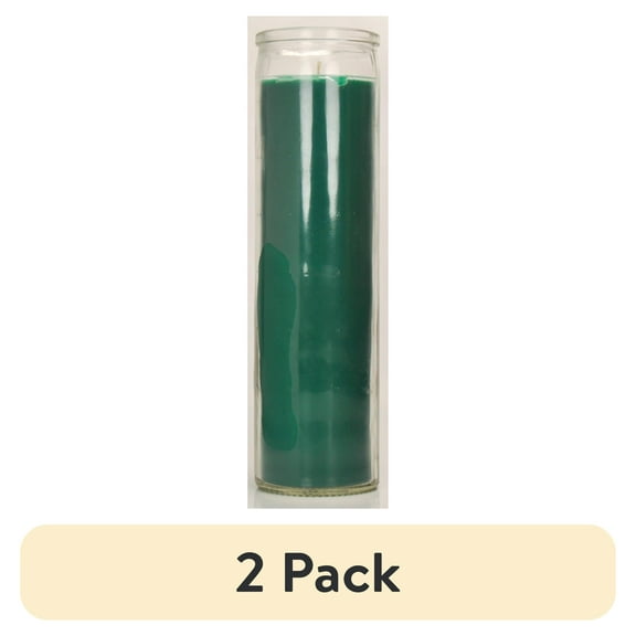 (2 pack) Prayer Candle Clear Glass Green Wax, 8 Inch