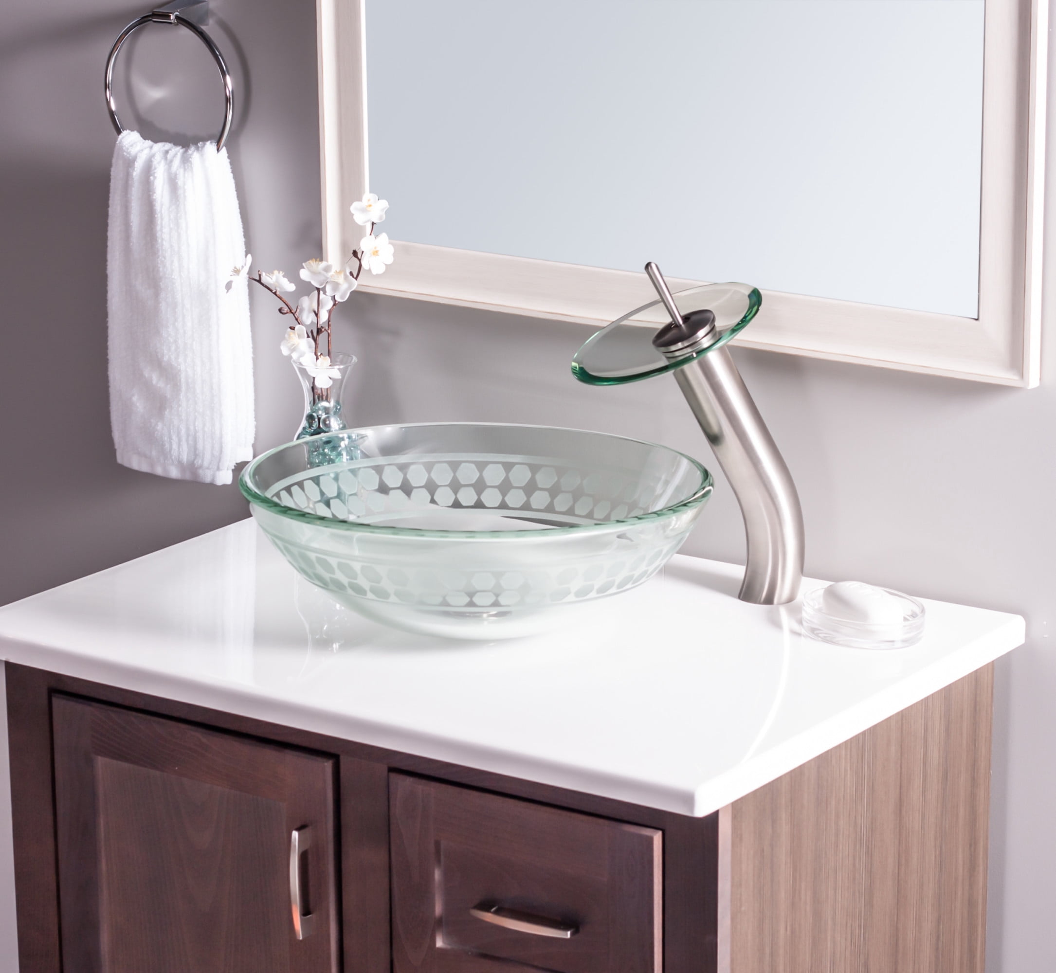 Miseno MNO-851-BN Circular 16-1/2" Glass Bathroom Sink; Brushed Nickel Drain