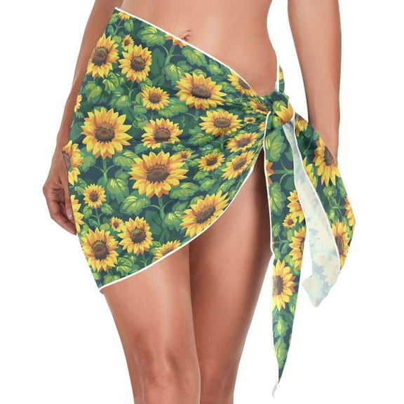 joogoo Summer Sunflower and Leaves Women's Beach Sarong Bathing Suit Wrap Swimwear Cover Ups M