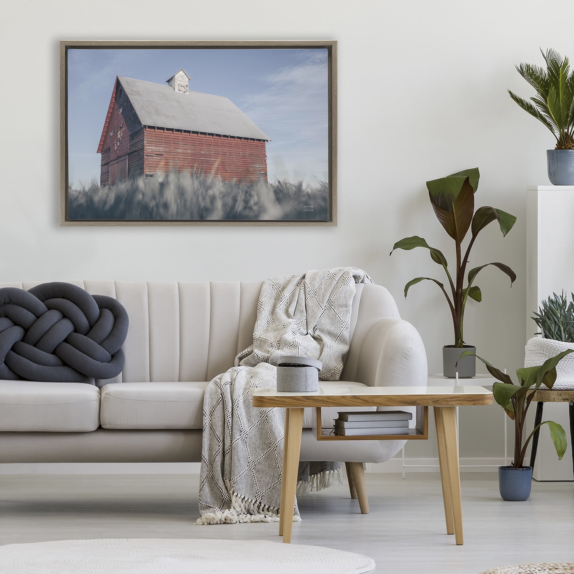 Stupell Industries End Of The Field Cottage Brown Framed Floater Canvas Wall Art, design by Nathan Larson