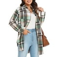 thumbnail image 3 of PPYOUNG Women's Plaid Shackets Flannel Long Sleeve Button Down Shirts Outwear Coat Jackets, Green, 3 of 6