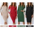 thumbnail image 2 of Vestido de suéter para mujer, de punto acanalado, cuello vuelto, abotonado, con cinturón, vestido de Abanopi Negro/Medio, 2 of 7