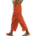 thumbnail image 2 of Soki Linen Pants Women Summer Casual Side Button Drawstring Pants Lightweight Boho Beach Pants Comfy Work Pants, 2 of 4