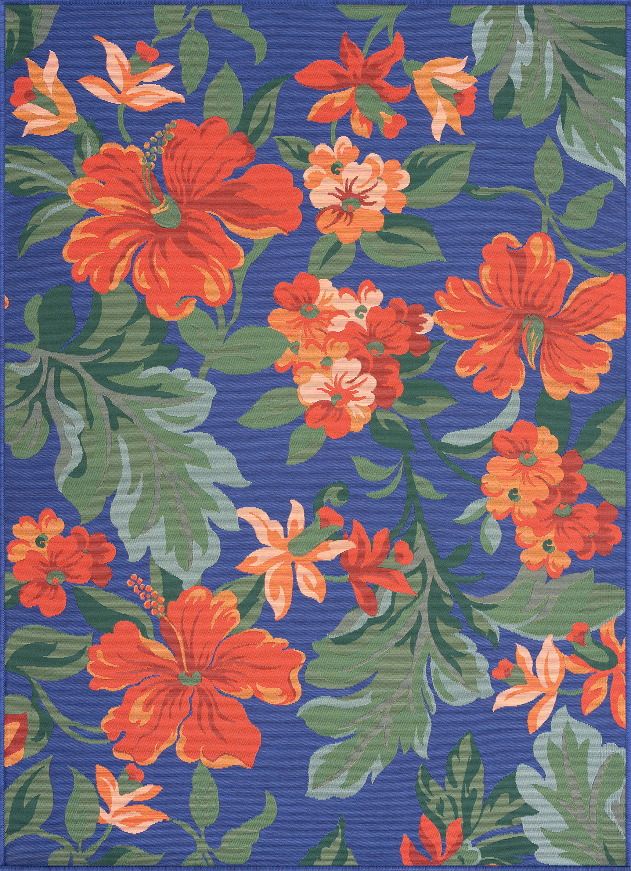 Stunning Transitional 5' x 7' Blue and Red Polypropylene Outdoor Area Rug