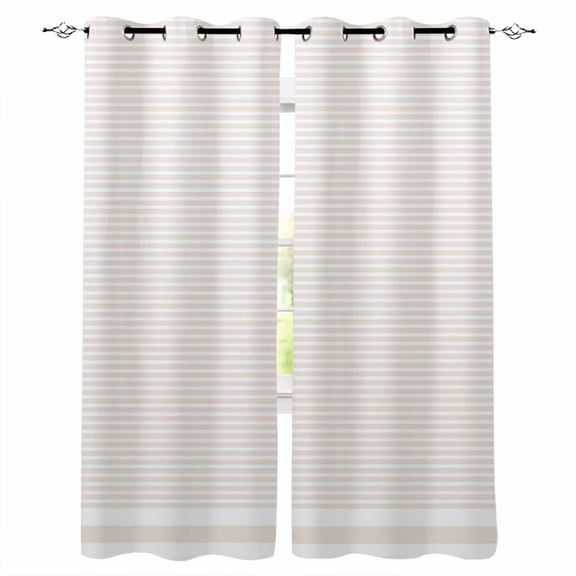 Blackout Curtains for Bedroom, Farmhouse Beige White Striped Room Darkening Window Drapes for Living Room, Modern Stripes Thermal Insulated Grommet Curtains, 42x63 inch, 2 Panels