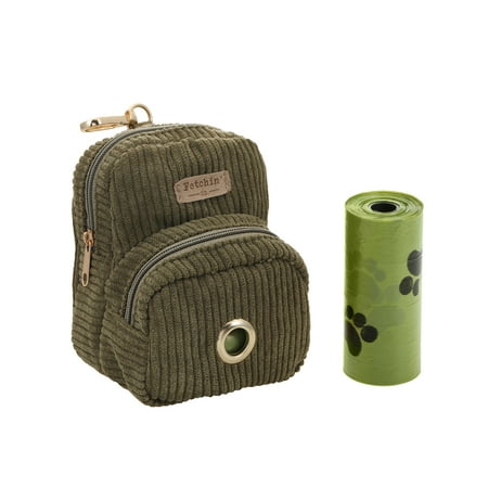 Green Corduroy Mini Backpack Pet Waste Bag Treat Holder